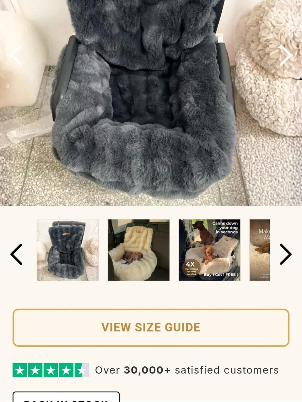 Pelsbarn Dog Car Bed Charcoal with Gold Hardware